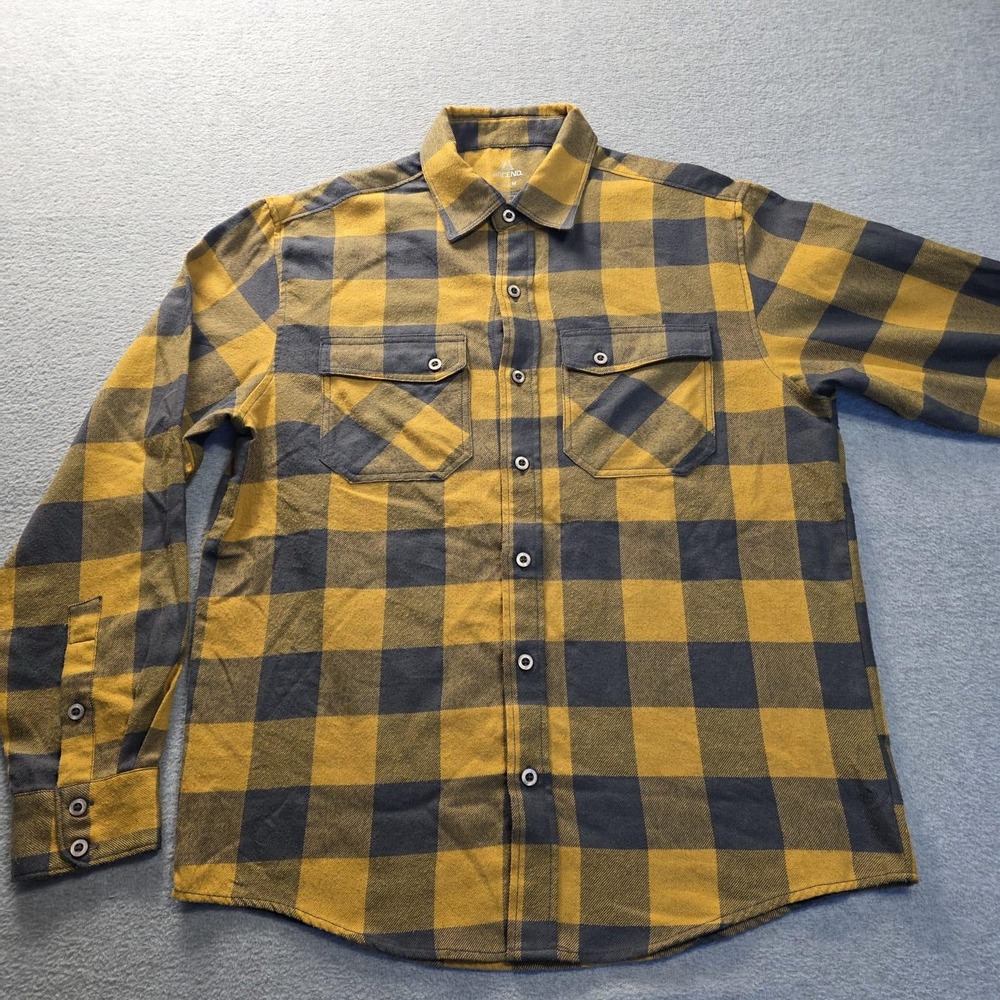 Flannel Shirt Mens Medium Yellow Buffalo Plaid Button Up Outdoor Hiking Ascend